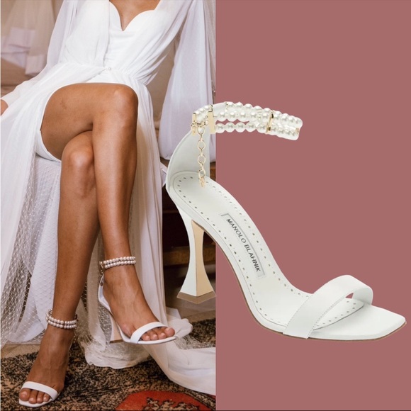 Manolo Blahnik // Charona Man Made Pearl Ankle Strap Sandals Size 40 - Picture 6 of 14